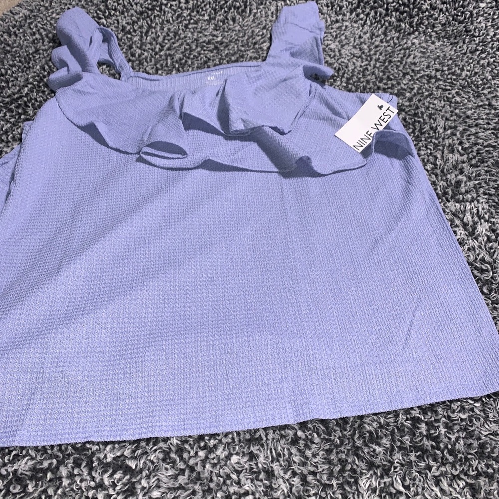 Nine West Tank Top/partial Sleeve Cuff Light Blue XXL